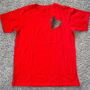 J Crew T-Shirt Red with Leopard Cheetah Animal Heart Size Medium